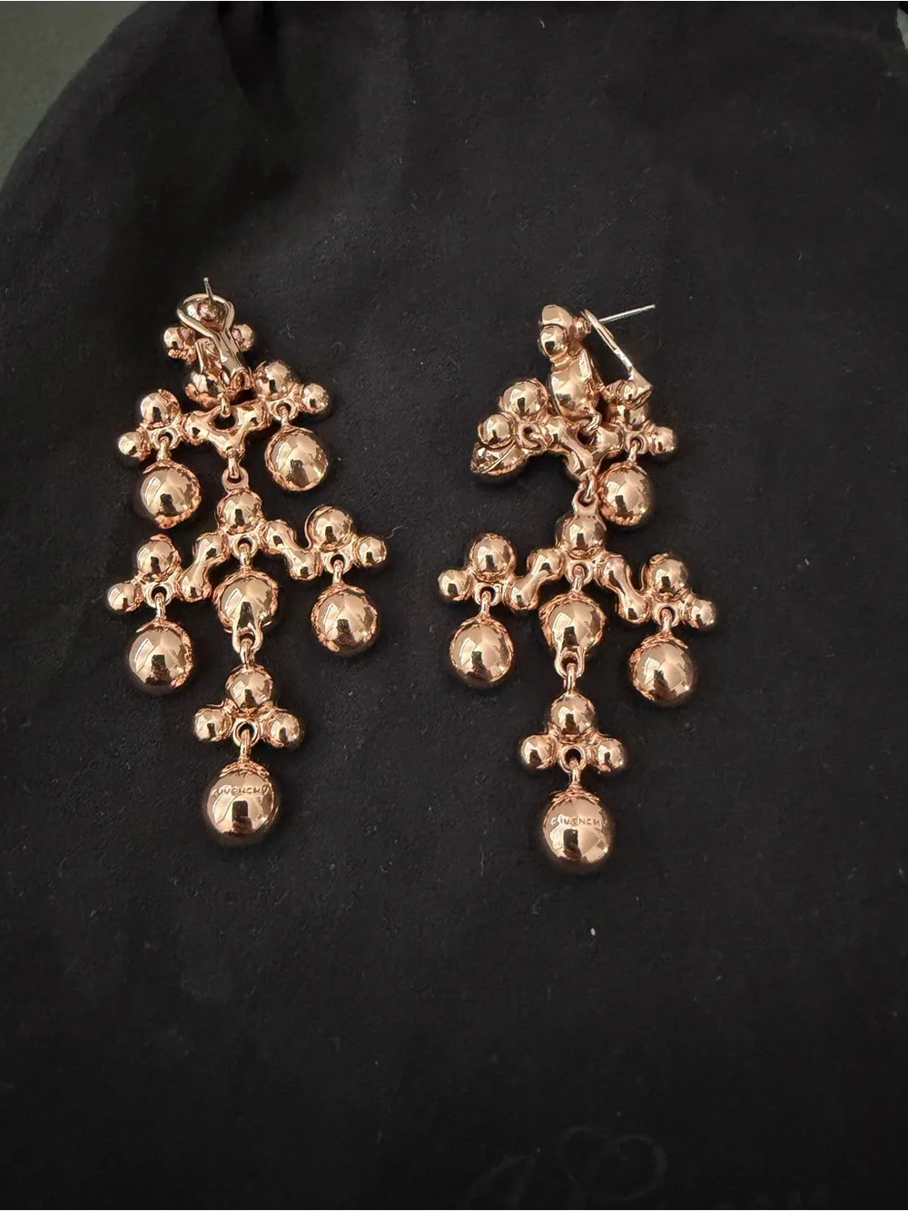 Givenchy Rose Goldtone Peach Bezel Crystal Chandelier Statement Earrings - Picture 3 of 11